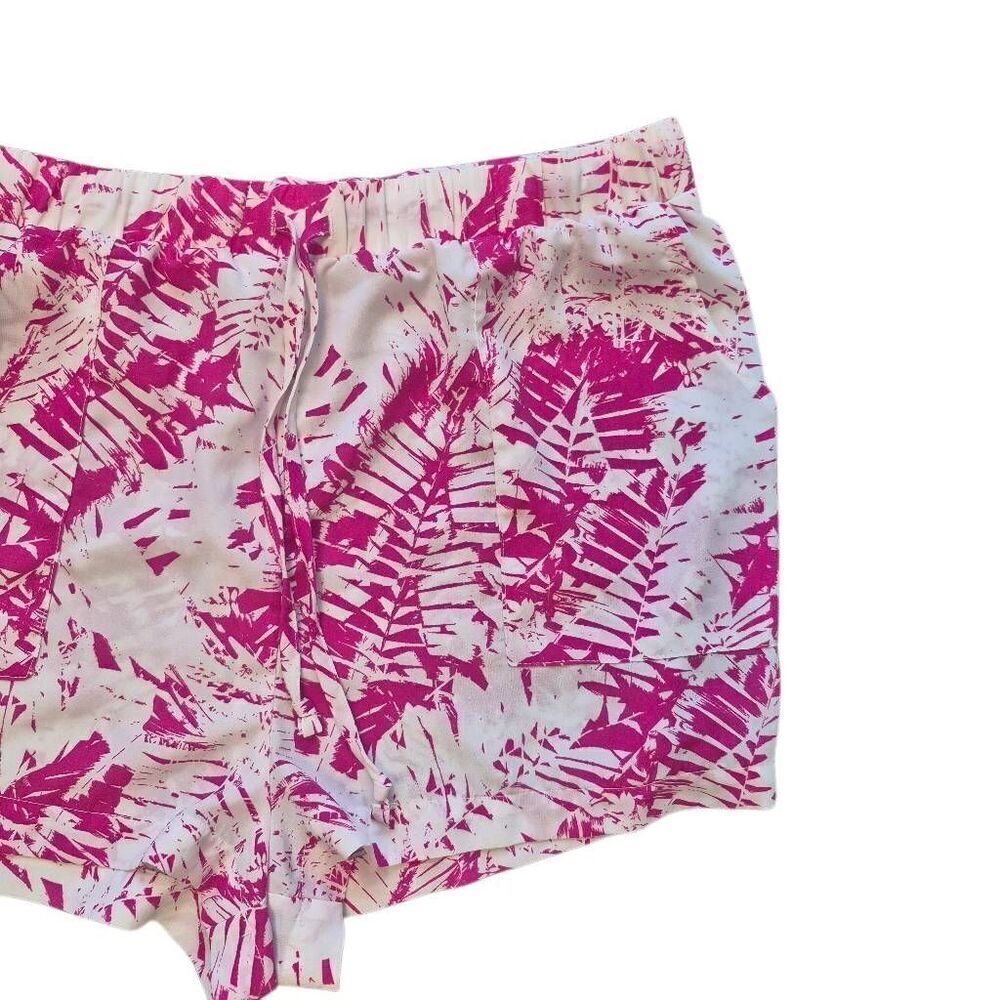West Loop Women's White & Hot Pink Poly Elastic & Drawstring Waisted Shorts w Po - Picture 7 of 10